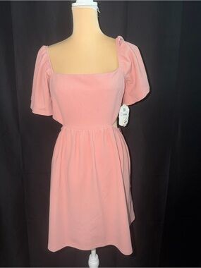 Altar'd State Soft Pink Square-Neck Puff Sleeve Mini Dress